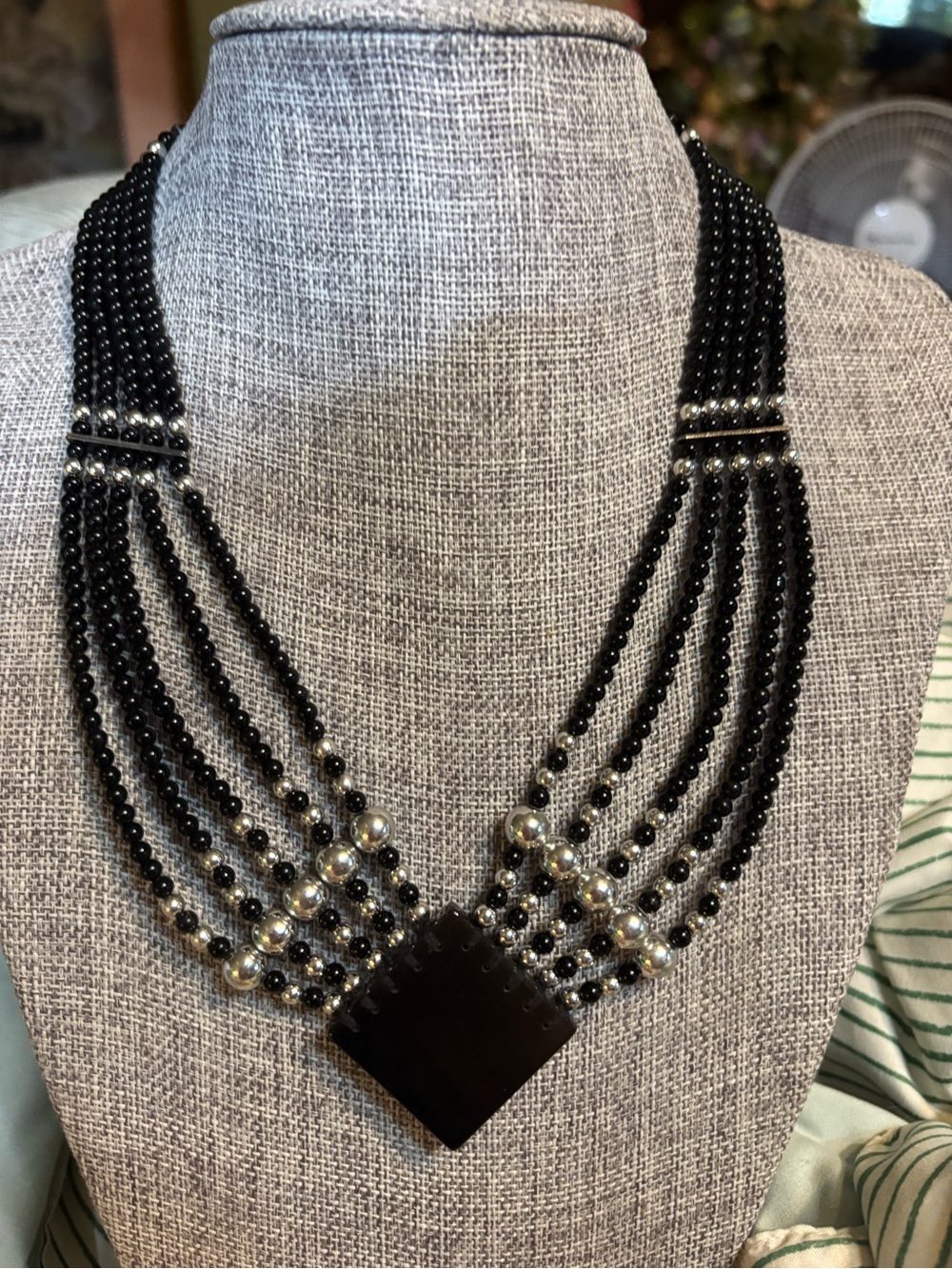 Black Multi-Strand Beaded Statement Necklace